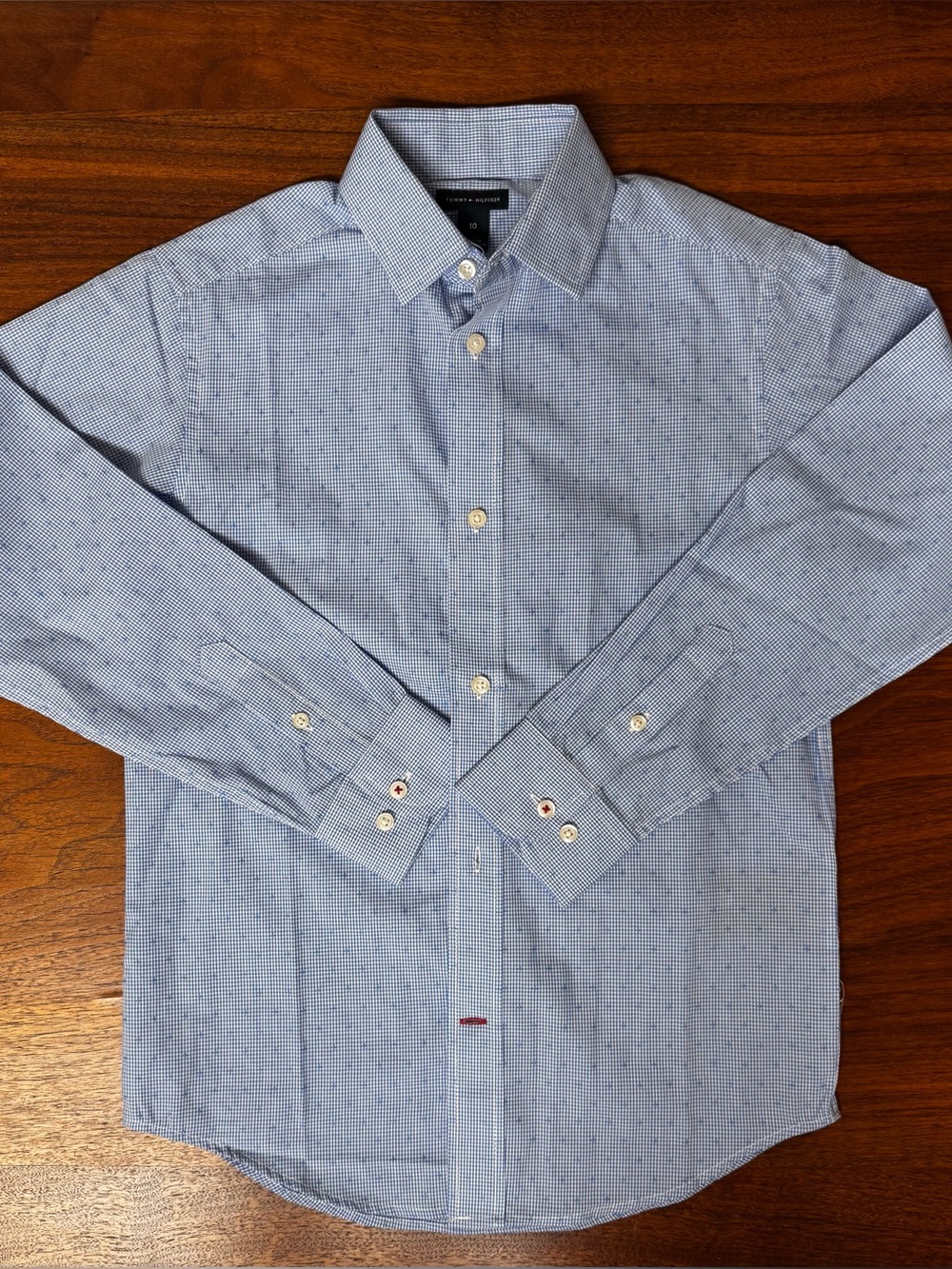 Tommy Hilfiger Light Blue Micro-Pattern Long-Sleeve Dress Shirt